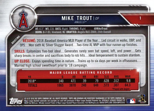 2019 Bowman Mike Trout #1 Angels