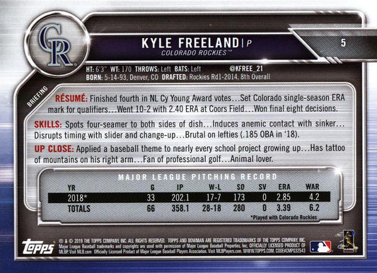2019 Bowman Kyle Freeland #5 Colorado Rockies