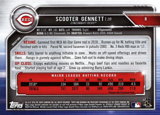 2019 Bowman Scooter Gennett #8 Cincinnati Reds