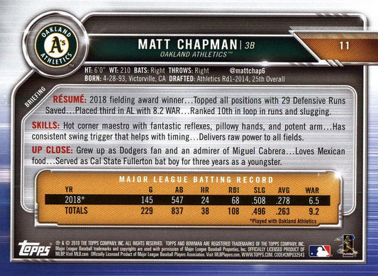 2019 Bowman Matt Chapman #11 Oakland Athletics