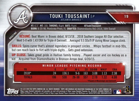 2019 Bowman Touki To#USsaint RC #19 Atlanta Braves