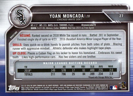 2019 Bowman Yoan Moncada #27 Chicago White Sox