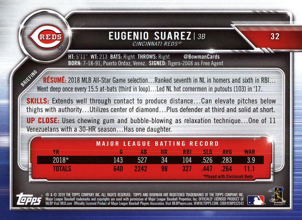 2019 Bowman Eugenio Suarez #32 Cincinnati Reds
