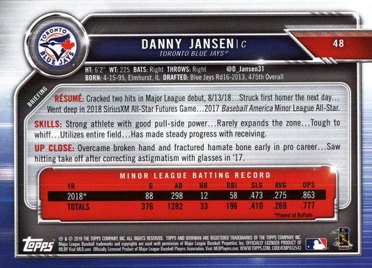 2019 Bowman Danny Jansen RC #48 Toronto Blue Jays