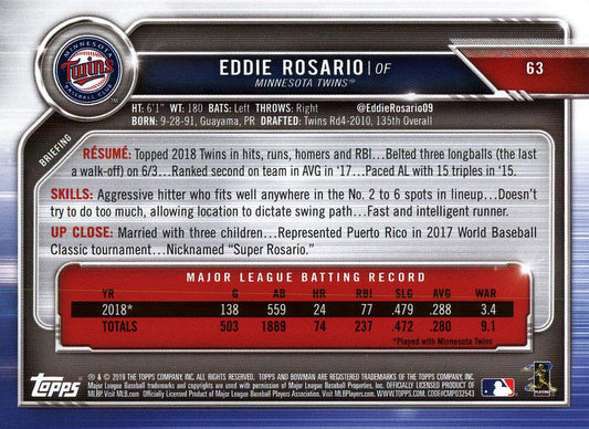 2019 Bowman Eddie Rosario #63 Minnesota Twins