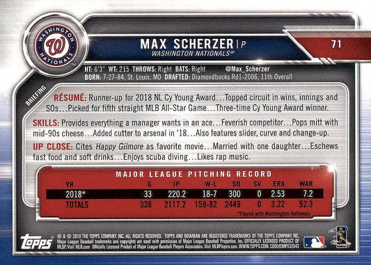 2019 Bowman Max Scherzer #71 Washington Nationals