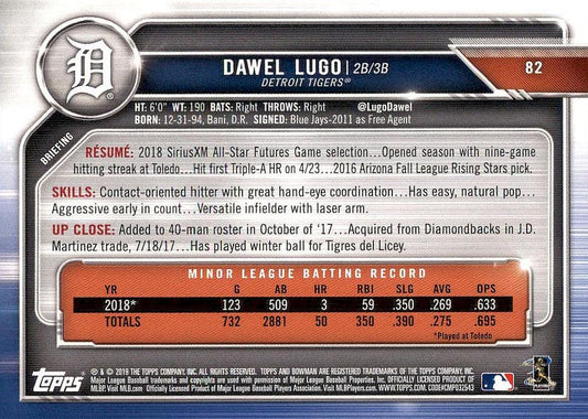 2019 Bowman Dawel Lugo RC #82 Detroit Tigers