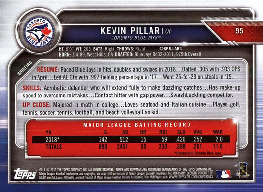 2019 Bowman Kevin Pillar #95 Toronto Blue Jays