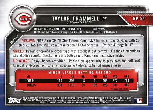 2019 Bowman Prospects Taylor Trammell #BP-24 Cincinnati Reds