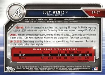2019 Bowman Prospects Joey Wentz #BP-57 Atlanta Braves