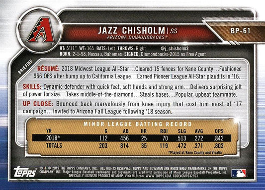 2019 Bowman Prospects Jazz Chisholm #BP-61 Arizona Diamondbacks