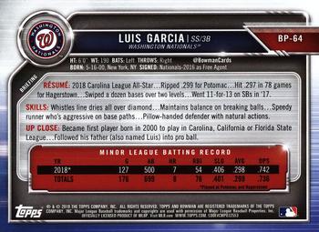 2019 Bowman Prospects Luis Garcia #BP-64 Washington Nationals
