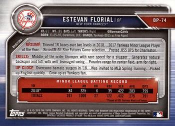 2019 Bowman Prospects Estevan Florial #BP-74 New York Yankees