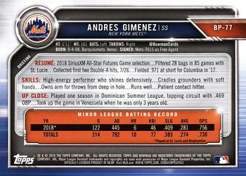 2019 Bowman Prospects Andres Gimenez #BP-77 New York Mets