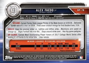 2019 Bowman Prospects Alex Faedo #BP-78 Detroit Tigers