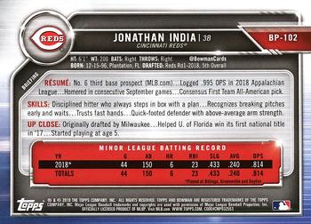 2019 Bowman Prospects Jonathan India #BP-102 Cincinnati Reds