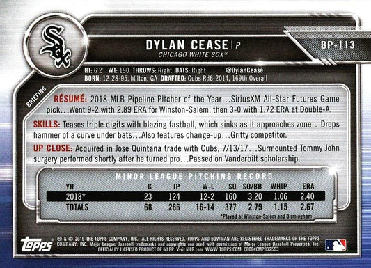 2019 Bowman Prospects Dylan Cease #BP-113 Chicago White Sox