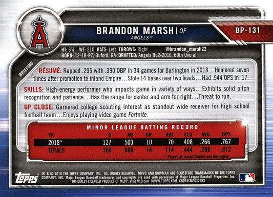 2019 Bowman Prospects Brandon Marsh #BP-131 Angels