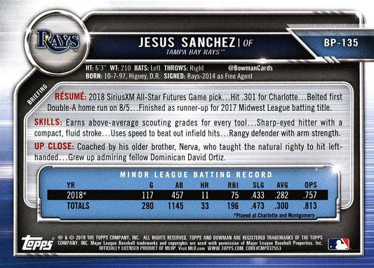 2019 Bowman Prospects Jesus Sanchez #BP-135 Tampa Bay Rays