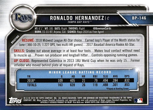 2019 Bowman Prospects Ronaldo Hernandez #BP-146 Tampa Bay Rays