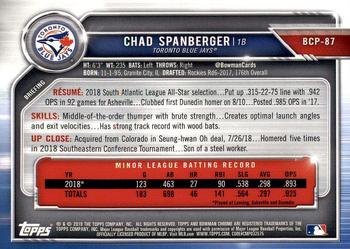 2019 Bowman Chrome Prospects Chad Spanberger BCP-87 Toronto Blue Jays