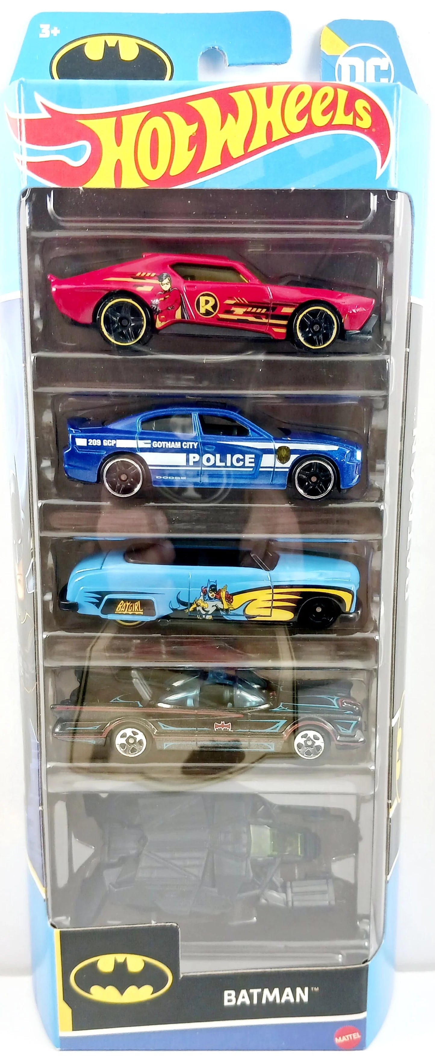 Hot Wheels 2023 Batman 5-Pack Gift Set - Muscle Bound, '11 Dodge Charger R/T, '49 Merc, TV Series Batmobile & The Bat