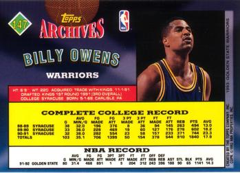 1992-93 Topps Archives Billy Owens #147 Golden State Warriors