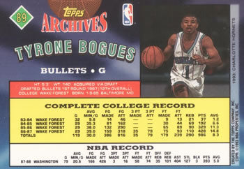 1992-93 Topps Archives Tyrone Bogues #89 Washington Bullets