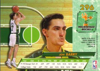 1992-93 Fleer Ultra Jon Barry RC #296 Milwaukee Bucks