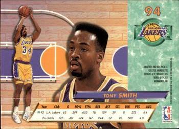 1992-93 Fleer Ultra Tony Smith #94 Los Angeles Lakers