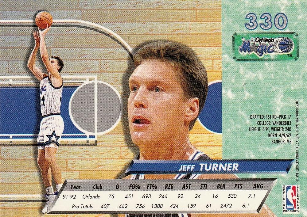 1992-93 Fleer Ultra Jeff Turner #330 Orlando Magic