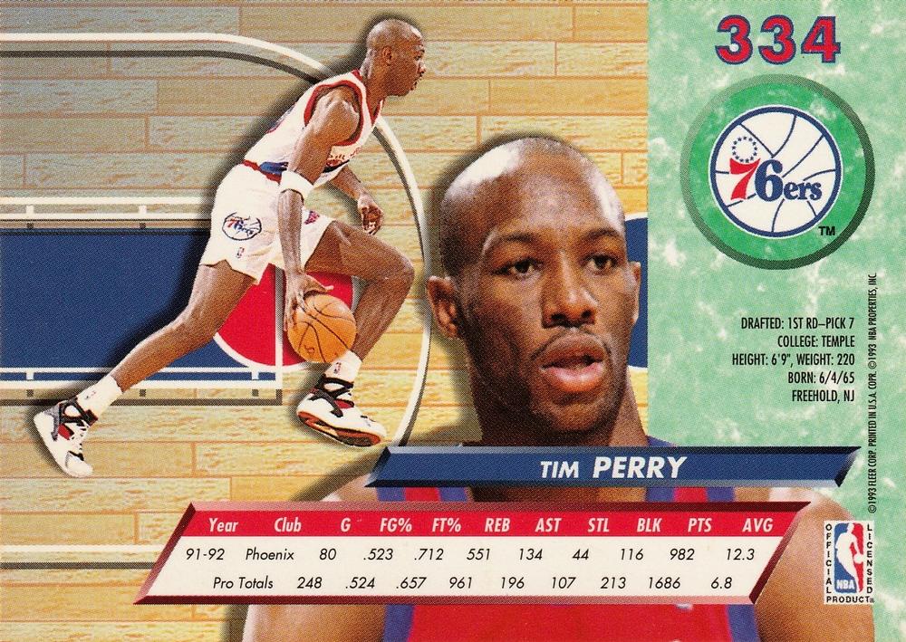 1992-93 Fleer Ultra Tim Perry RC #334 Philadelphia 76ers