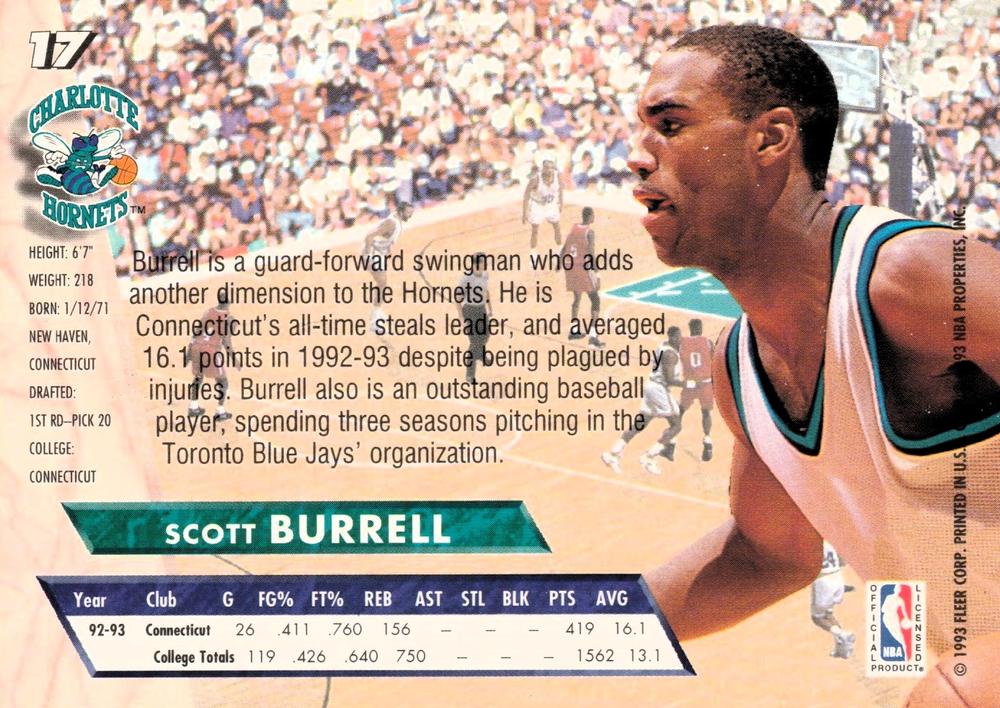 1993-94 Fleer Ultra Scott Burrell DPK,RC #17 Charlotte Hornets