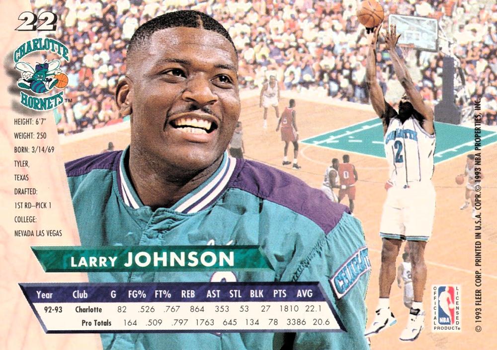 1993-94 Fleer Ultra Larry Johnson #22 Charlotte Hornets