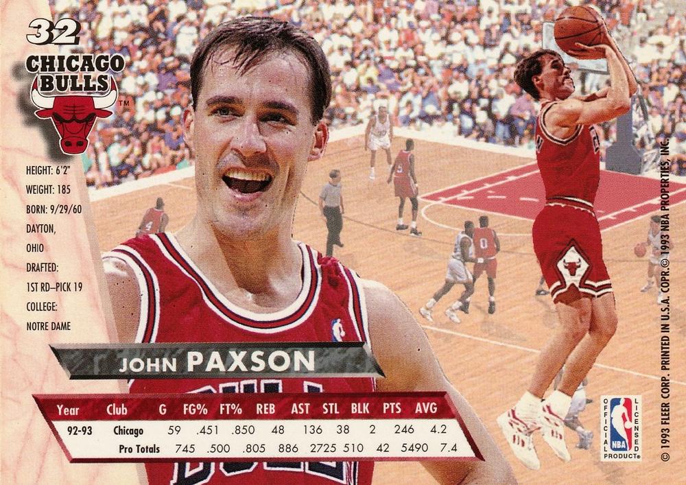 1993-94 Fleer Ultra John Paxson #32 Chicago Bulls