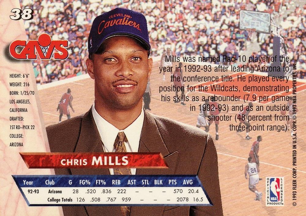1993-94 Fleer Ultra Chris Mills DPK,RC #38 Cleveland Cavaliers