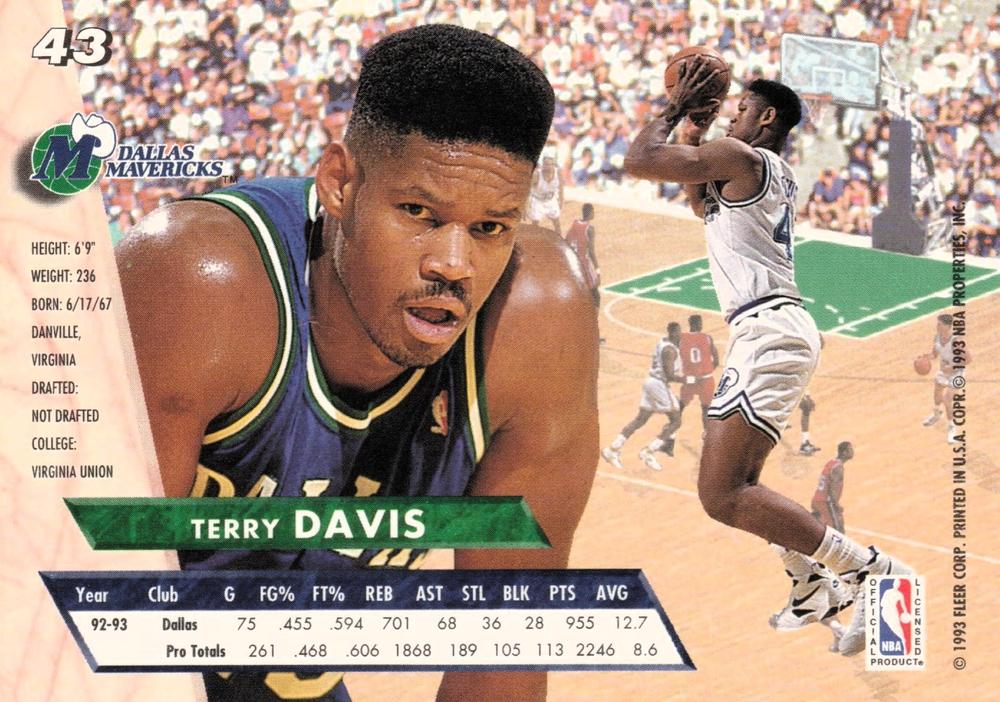 1993-94 Fleer Ultra Terry Davis #43 Dallas Mavericks