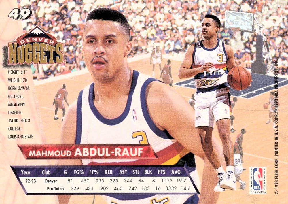 1993-94 Fleer Ultra Mahmoud Abdul-Rauf #49 Denver Nuggets