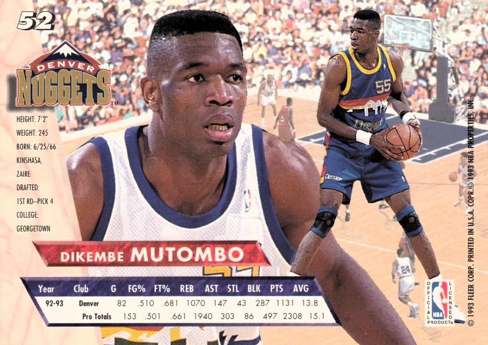 1993-94 Fleer Ultra Dikembe Mutombo #52 Denver Nuggets