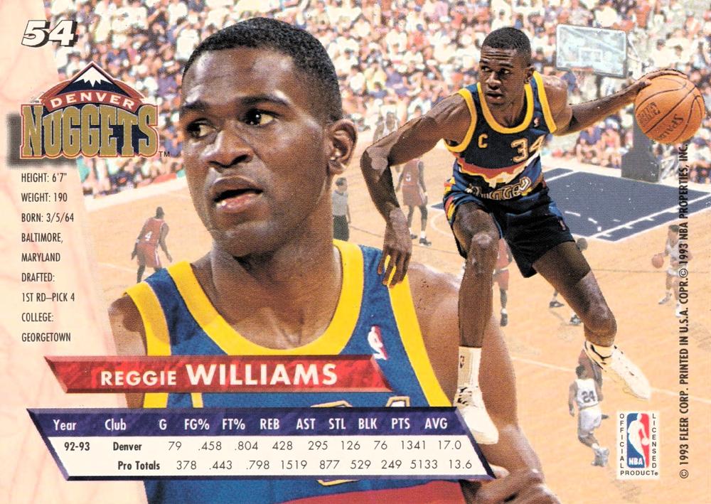 1993-94 Fleer Ultra Reggie Williams #54 Denver Nuggets