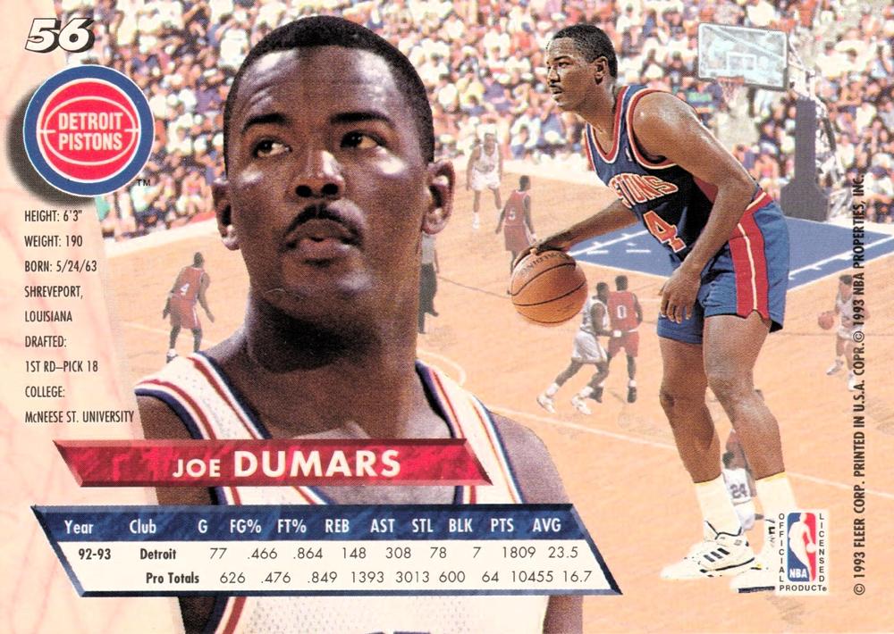1993-94 Fleer Ultra Joe Dumars #56 Detroit Pistons