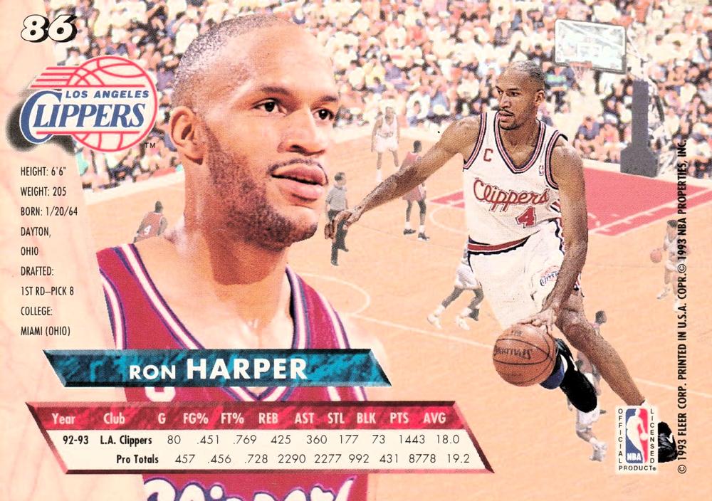 1993-94 Fleer Ultra Ron Harper #86 Los Angeles Clippers