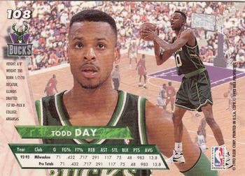 1993-94 Fleer Ultra Todd Day #108 Milwaukee Bucks