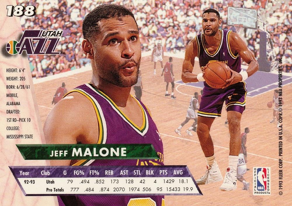 1993-94 Fleer Ultra Jeff Malone #188 Utah Jazz