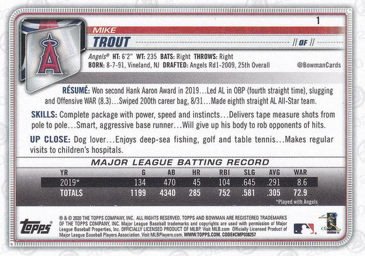 2020 Bowman Mike Trout #1 Angels