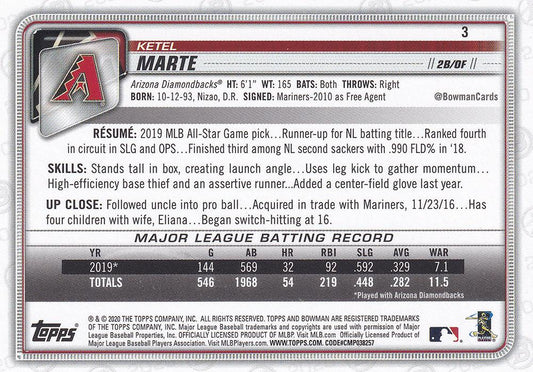 2020 Bowman Ketel Marte #3 Arizona Diamondbacks