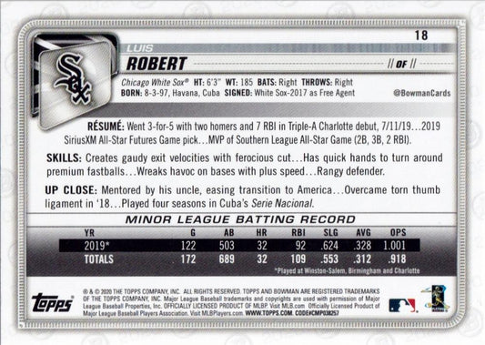 2020 Bowman Luis Robert RC #18 Chicago White Sox