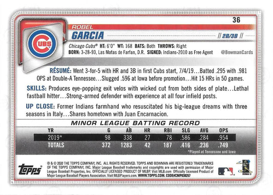 2020 Bowman Robel Garcia RC #36 Chicago Cubs