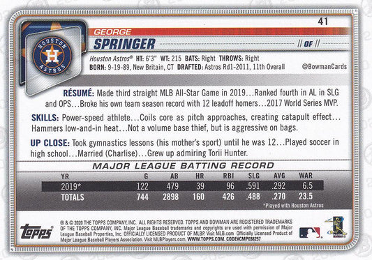 2020 Bowman George Springer #41 Houston Astros