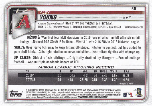 2020 Bowman Alex Young RC #69 Arizona Diamondbacks